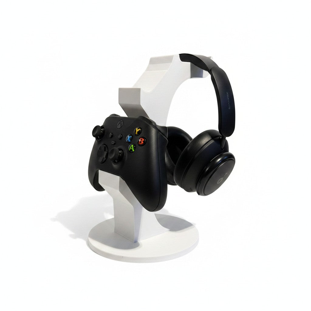 Magicland 3D white stand for Xbox controller and headphones, keeping gaming accessories organised.