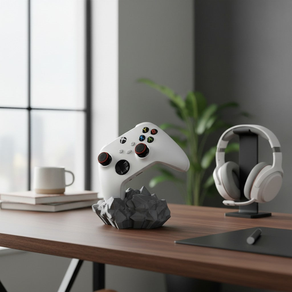 Magicland 3D white Xbox controller stand with grey rock base