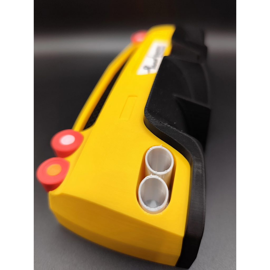 Magicland 3D yellow Ferrari Enzo replica keychain holder with black accents and red taillights.