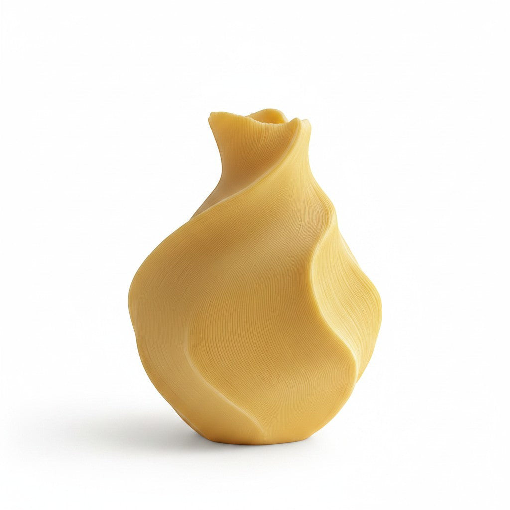 Magicland 3D decorative vase with a yellow, twisted, sculptural design resembling a lemon peel.